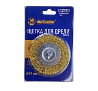 Щетка для дрели плоская  75 мм, 3 ", латунированная, волнистая проволока,"MAXIMUM" MX 17849 оптом